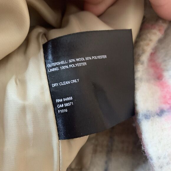 Bernardo Collarless Plaid Topper Full Zip Wool Blend Jacket Womens Sz S Pink Tan - Picture 9 of 9